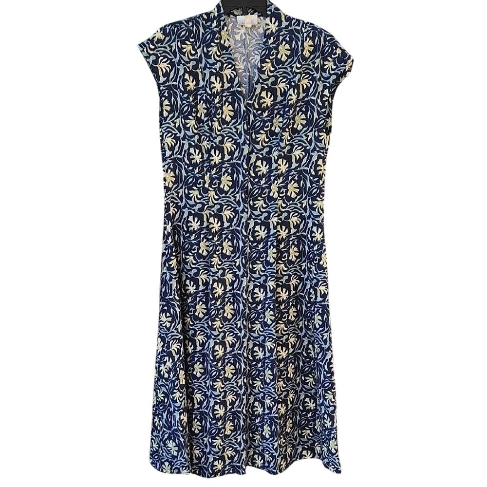 Elegant Blue Floral Midi Dress Womens small by Blu Heaven